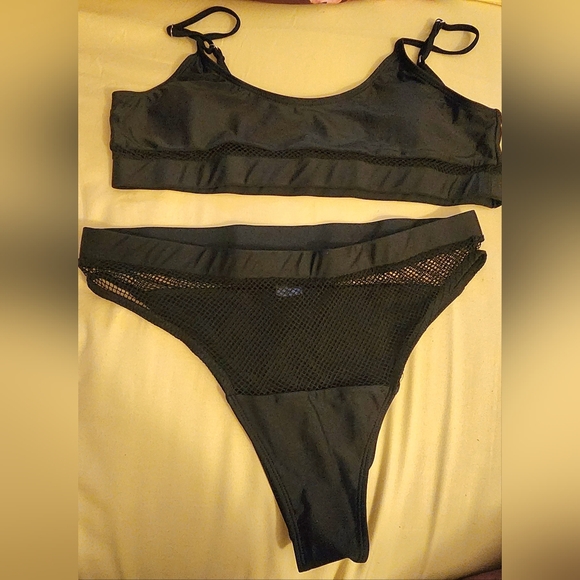 WOMEN'S BLACK FISHNET HIGH WAIST BIKINI (Size XL) - Picture 4 of 4